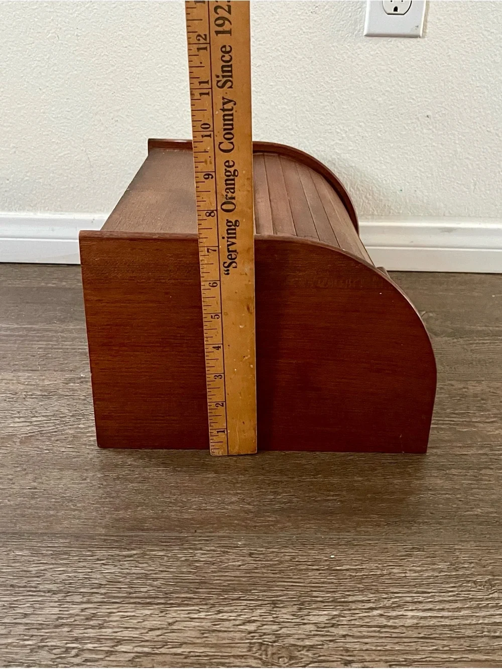 Vintage Wooden Roll-Top Bread Box in Brown